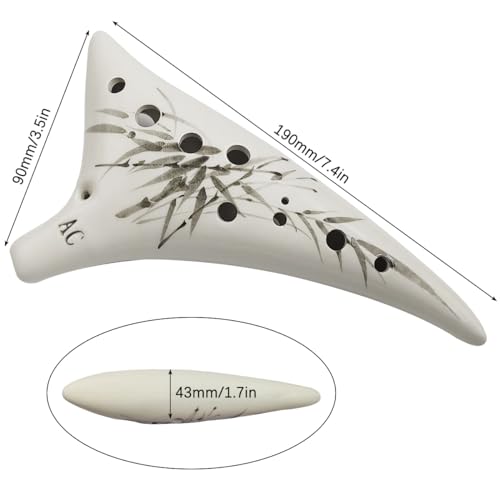 SENHAI Dolomite Ceramic 12-Hole Alto C Ocarina with Music Score, Lanyard, Protective Bag, Gift Box (White, Ink Bamboo)