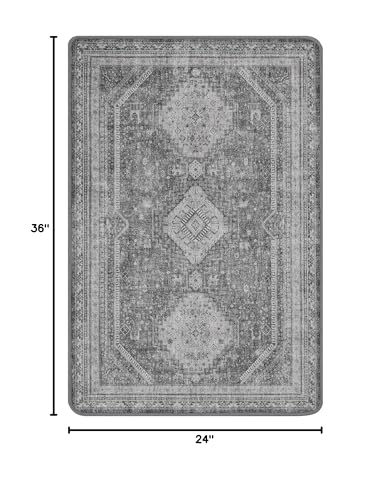 GENIMO 2x3 Non Slip Area Rug Doormat, Machine Washable & Low Pile, Vintage Small Lightweight Rugs for Entryway, Hallway, Kitchen, Bathroom and Bedroom, Gray