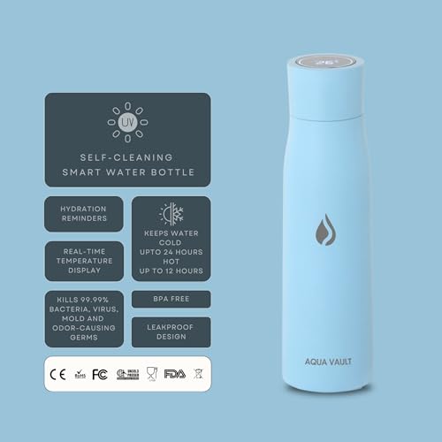 Image of AQUA VAULT PureX Self-Cleaning Smart Water Bottle - 750ml 25oz | With UV-C Purifier, Digital Temperature Display & Hydration Reminder | 316 Medical Grade Stainless Steel | 24H Cold-12H Hot
