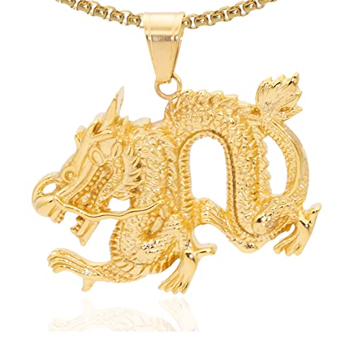 Xusamss Punk Rock Titanium Steel Dragon Pendant Necklace,22inches Link Chain