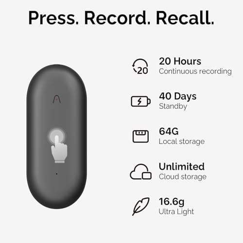 image for PLAUD NotePin AI Voice Recorder w/App Control, AI Notetaker w/Transcri