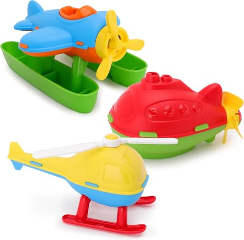 Toyland® Pack of 3 - 16cm (6) Colourful Toy Helicopter, Submarine & Seaplane - Kids Floating Water Toys - Pool & Bathtime Toy - Age 18 Months +
