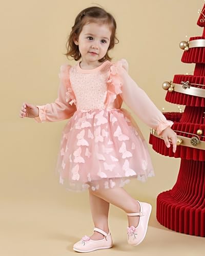Renotemy Newborn Baby Girl Flower Dress Infant Clothes Tutu Tulle Dress Princess Wedding Party Dresses for Girls 0-18 Months2