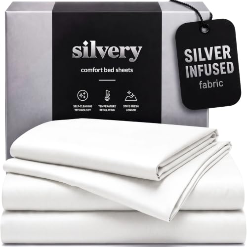 Silvery Silver Infused Bed Sheets Set - Ultra-Soft Temperature-Regulating Fabric with Self-Cleaning Technology™ that Stays Fresh 3X Longer for Hygienic Sleep