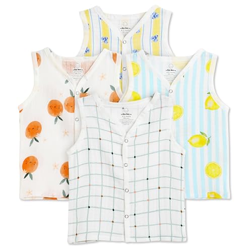 Image of The Boo Boo Club Organic Cotton Baby Jhabla | Pack of 4 Newborn Sleeveless Jabla | Newborn Infant Summer Wear | Soft & Breathable Muslin Fabric | Easy Button Closure Vest