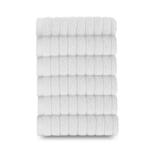 Image of Elegant Comfort 100% Turkish Cotton Corduroy Ribbed Luxury Washcloths 6 Pack Soft 13 x 13 Inch - Higly Absorbent, Durable, Quick Dry, Spa Premium Hotel Quality for Bathroom or Travel, White