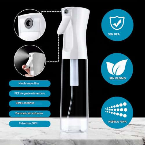 Miniatura 4 de Uraqt Botella Pulverizador Agua Peluqueria, 300ml Fina Niebla Pulverizador Continuo, Frascos De Spray Vacio Recargable Para El Cabello, Peinado, Planta, Mascota, Limpieza Blanco