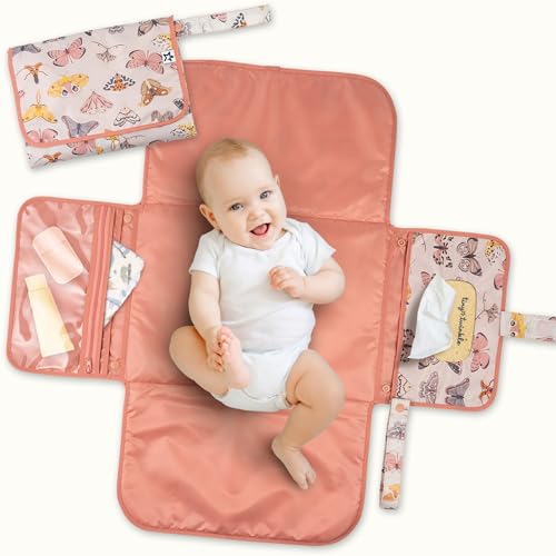 Image of Tiny Twinkle Portable Diaper Changing Pad | Foldable, Waterproof & Compact Travel Changing Mat with Storage | Smart Wipes Pocket for On-The-Go Parents | Newborn Shower Gift (Flutter)