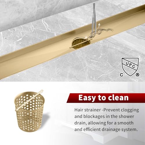 Image of Sharp-tec 24 inch Linear Shower Drain, Gold Rectangular Floor Drain, V-Shape Design Drain Channel, 304 Stainless Steel, cUPC Certificated for Bathroom Shower Room (Drain Base is Not Included)