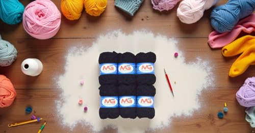 Image of M.G Enterprises Black Wool Ball. Hand Knitting Art Craft Soft Fingering Crochet Hook Yarn, Needle Knitting Thread Dyed - Pack of 8