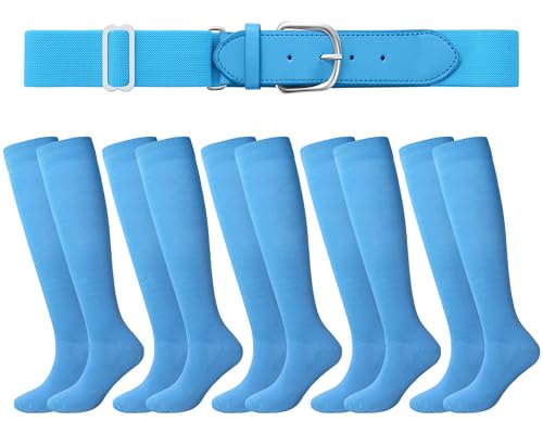 Image of Haysandy Baseball or Softball Sock and Belt Combo Set 5 Football Baseball Socks with Softball Belt for Kids Youth Boys