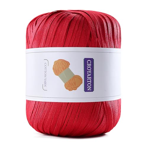 Image of Raffia Yarn for Crochet, Soft Cotton Yarn for Crocheting Summer Beach Bag /Hat, 114 Yards /1.76 Ounce Ribbon Paper Yarn for Beginners DIY Hand Knitting Handbag(Red)