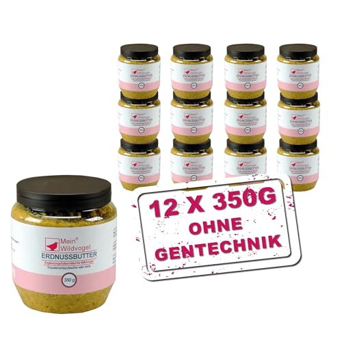 MeinWildvogel Erdnussbutter 12x 350g, nährstoffreiches Wildvogelfutter - Weichfutter mit Sonnenblumenkerne für Wildvögel und Gartenvögel. Ganzjähriges Fettfutter/Peanut Butter, ohne Gentechnik