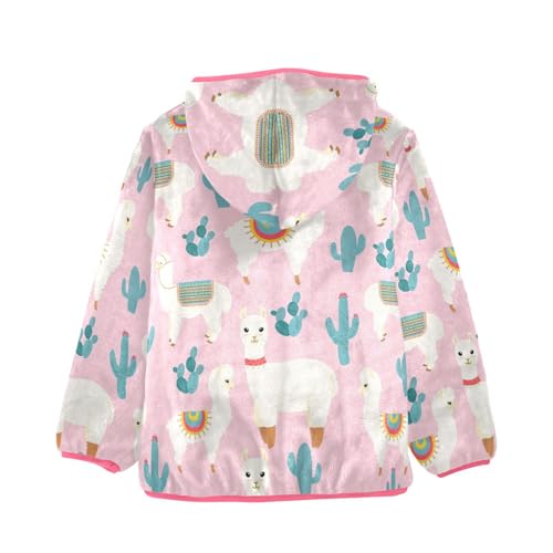 OTVEE Cute Llama Alpaca with Cactus Kids Hoodie Jacket Fall Spring Full Zip Warm Outwear Coat2