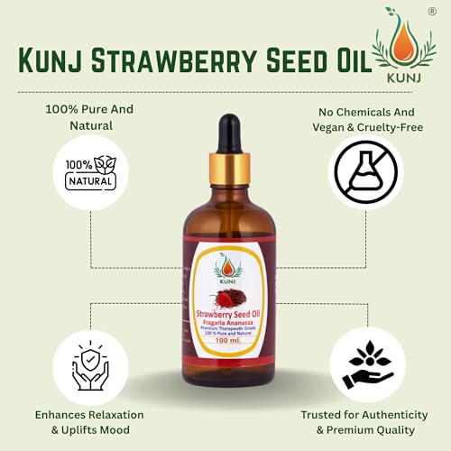 Image of KUNJ Strawberry Seed Oil 100ml | 100% Pure & Natural Cold Pressed Carrier Oil | Lightweight Moisturizing Oil for Skin & Hair Care | Fast Absorbing & Non-Greasy | Ideal for Face Care & DIY Skincare