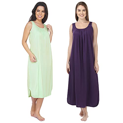 Image of BLAZON Women's Cotton Hosiery Solid Maxi Nighty Slip (Pack of 2) Available Sizes: S, M, L, XL, 2XL, 3XL, 4XL, 5XL