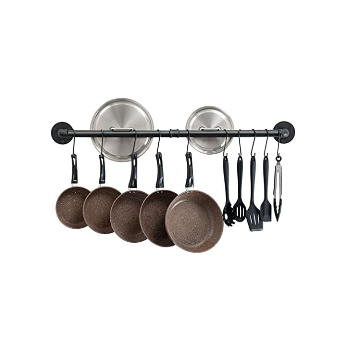 OROPY 39 inch Pot Bar Rack Wall Mounted Detachable Pans Hanging Rail Kitchen Lids Utensils Hanger with 14 S Hooks Black
