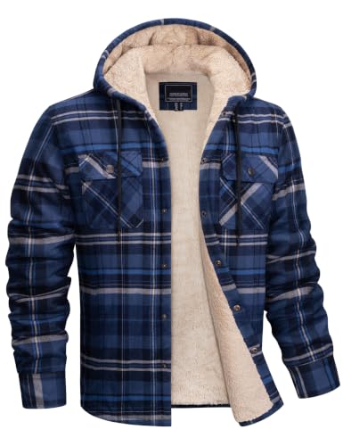Image of MAGNIVIT Men's Flannel Jacket Plaid Fleece Button Hoodie Jackets Shirt | pure cutton,5 pocket,adjustable drawstring hood,casual,work,outdoor