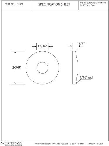 Brida WestBrass D129 cromada de 1/2 pulgada IPS para tuberías de baño 3