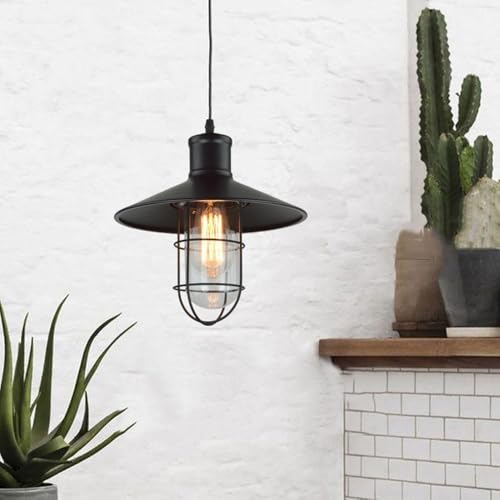 Lampe suspendue en verre et fer noir avec cage géométrique rétro E27 - 6