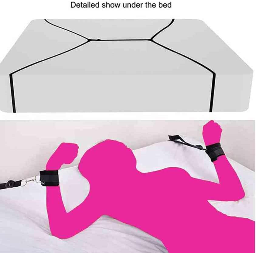 Vista 4 de BDSM - Kit sexual de restricciones para parejas, tamaño King, restricciones de cama para tobillo y muñeca, correas de amarre sexual debajo