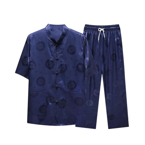 Men Middle-Aged and Elderly Vintage Disc Buckle Silk Textured Chinese Short Sleeve Shirts