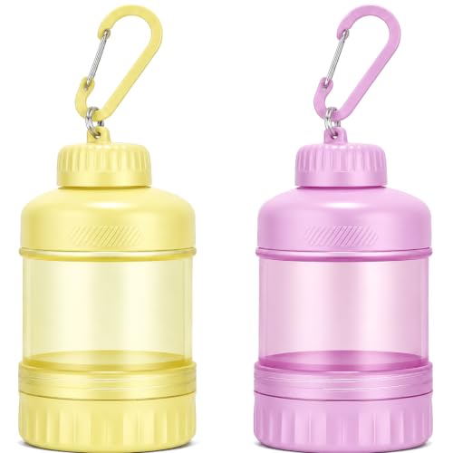 BooMetCheer 2 Pack Protein Powder Container to Go with Keychain & Keyring Large Capacity Clear Leakproof Ideal for workouts fitness or travel (Pink&Yellow)