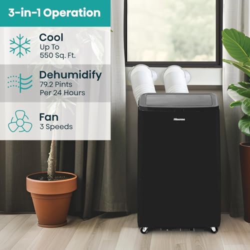 Image of Hisense 10,000 BTU Smart Portable Inverter Air Conditioner with Quiet, High Efficiency Operation and Wi-fi Controls, AC Unit for Apartment, Living Room, Medium Rooms up to 450 Square Feet in Black