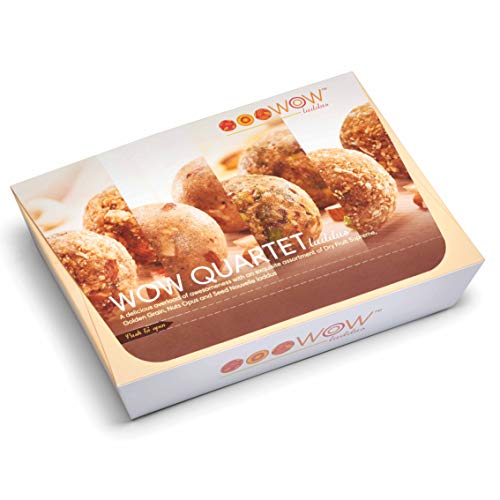 Image of WOW Laddus - WOW Quartet Laddus | 440 Grams Pack of 12 | Infused with Pure Ghee | Nutritious & Healthy Tasty Laddoo Gift Pack | Natural Jaggery Sweetened | No Added Preservative