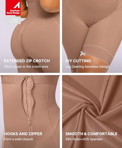 Image of SHAPELLX High Waist Butt Lifting Tummy Control Shapewear Shorts | Under dress shorts,15-inch crotch zipper, breathable stretch fabric, anti-roll support,easy bathroom access, everyday wear