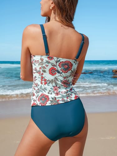 CUPSHE Women's Tankini Sets Two Piece Bathing Suits Square Neck Adjustable Straps Ruched Swimsuits Swimwear2