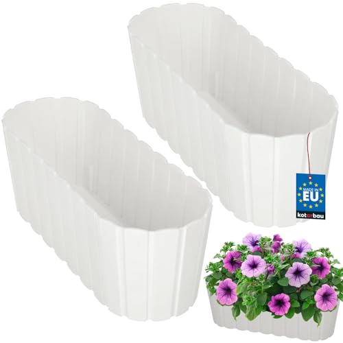 KOTARBAU® 2er Set Blumenkasten Balkon - Blumentopf - 40x13x13cm Weiß - Pflanzkübel - Pflanzkasten - Pflanzentopf - Kunststoff - Balkonkasten - Rustikal - Übertopf groß