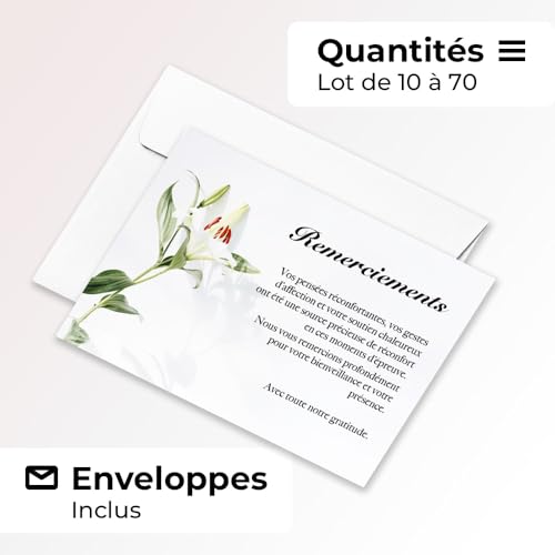 UTTSCHEID Cartes Remerciement - Deuil – Condoléances - Décès Obsèques - Cartes avec Enveloppes – Format A6 (10,5 x 14,8 cm) - Fleur de lys (30) – vue 2