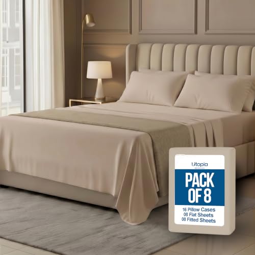 Image of 8-Pack Hotel King Size Sheet Set, Soft Brushed Microfiber Hotel Sheets, Hotel Quality Bedding, Deep Pocket, Shrink & Fade Resistant, Easy Care, Beige