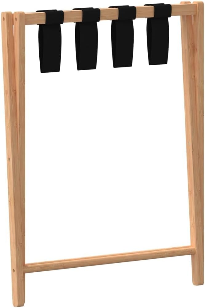 Luggage Rack with Nylon Straps, Bamboo Travel Box Suitcase Stand for Bedroom and Hotel Use