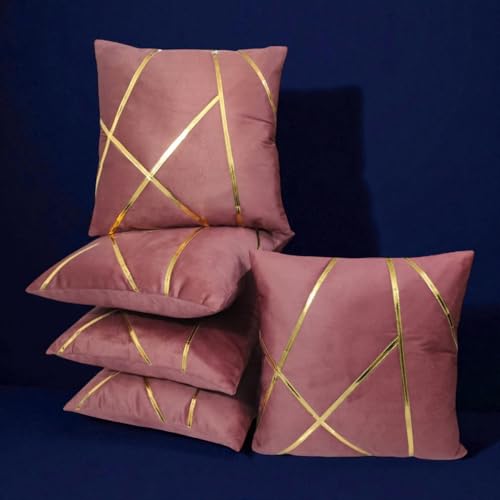 Image of Zikrak Besur Gold Stripe On Velvet|Pack of 5 Cushion Cover|for Home Decoration|Living Room Decor|Hotel Premeuim Qulaity Cushion Cover|Exclusive ON Amazon (Dusty-Pink, 20 X 20 INCH(50 X 50 CM))
