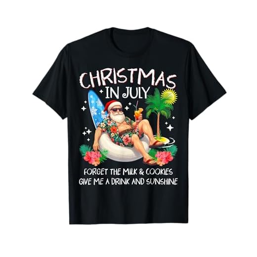 Christmas in July Palm Tree Beach Summer Hawaii Santa Mens T-Shirt