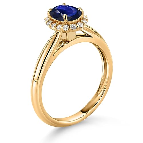Gem Stone King 10K Yellow Gold Blue Sapphire and White Lab Grown Diamond Halo Engagement Ring For Women (0.70 Cttw, Gemstone September Birthstone, Oval 7X5MM)3