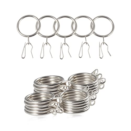 LEONTOOL 30 Pieces Metal Drapery Curtain Rings Curtain Hanging Rings and 40 Pieces Metal Curtain Hooks Drapery Hook Pins 30mm Internal Diameter Silver Curtain Drape Sliding Eyelet Rings