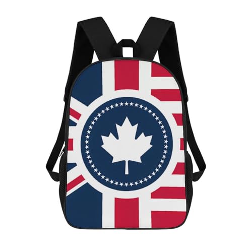 USA UK And Canada Flag Travel Backpack 17 Inch Casual Daypack Shoulder Bag with Adjustable Shoulder Straps