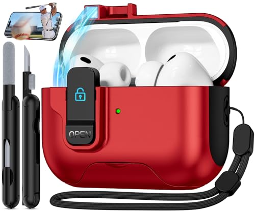 Coque AirPods Pro 3 verrouillage automatique magnétique rouge
