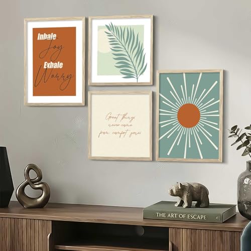Image of Kalit Kala Decor Paintings for wall decoration with frame | Leaf Nature Paintings for living room, bedroom | Set of 4 (Art 5, Big (13x17 or 13x13))