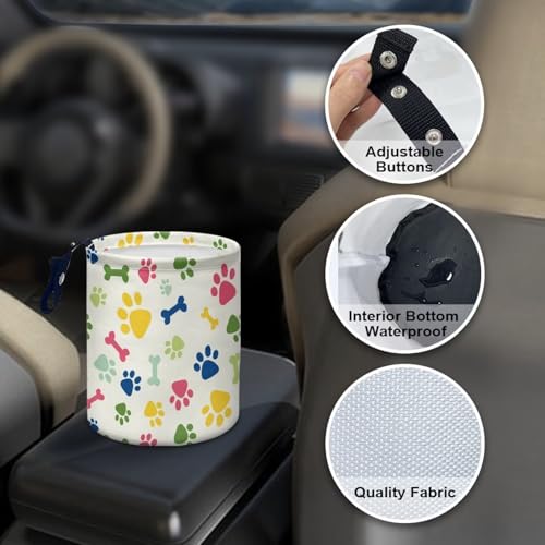 Image of Cute Dog Paw Print Hanging Portable Car Trash Can Waste Basket Car Accessories Interior Collapsible Accessories Trash Can Car Garbage Bag Small Trash Can