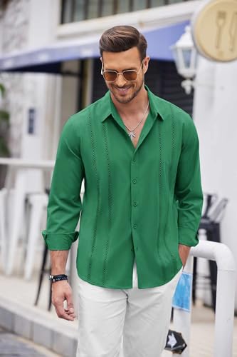 COOFANDY Mens Cuban Guayabera Shirt Casual Button Down Shirts Long Sleeve Summer Beach Shirts - image 2