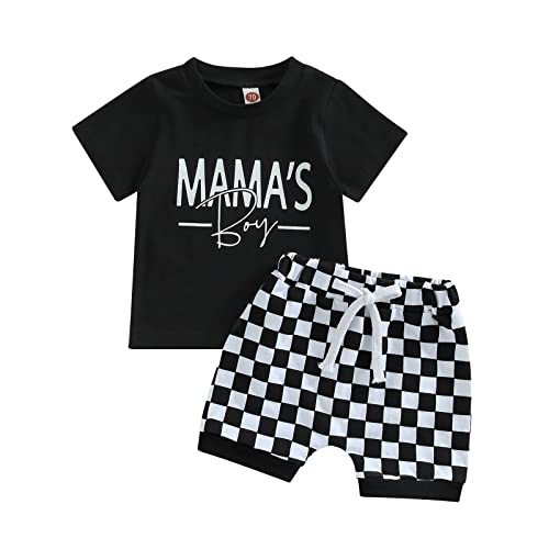 Image of AEEMCEM Toddler Baby Boy Girl Summer Clothes Checkerboard Plaid Short Sleeve T-Shirt Shorts Set 2Pcs Checkered Outfit
