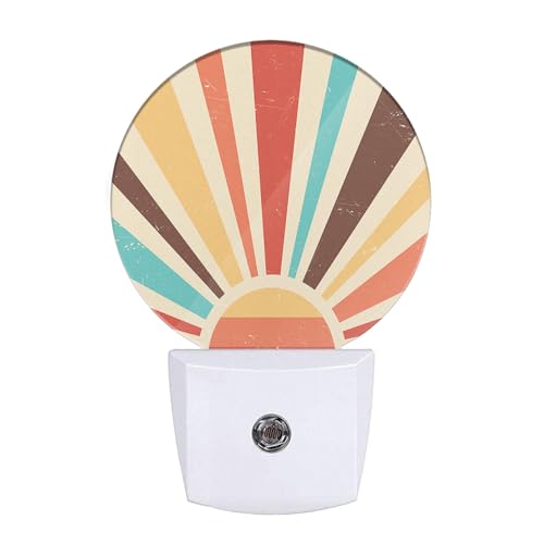 Image of Boho Sun Night Lights Plug into Wall Abstract Sunshine Mid Century Modern Sun LED Dusk to Dawn Plug-in Nightlight Auto Sensor for Bedroom Bathroom Hallway Living Room