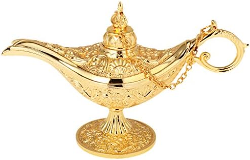 MagiDeal Flower Magic Panto Arabian Light Aladdin Genie Oil Lamp Box Prop Storage Box Gold