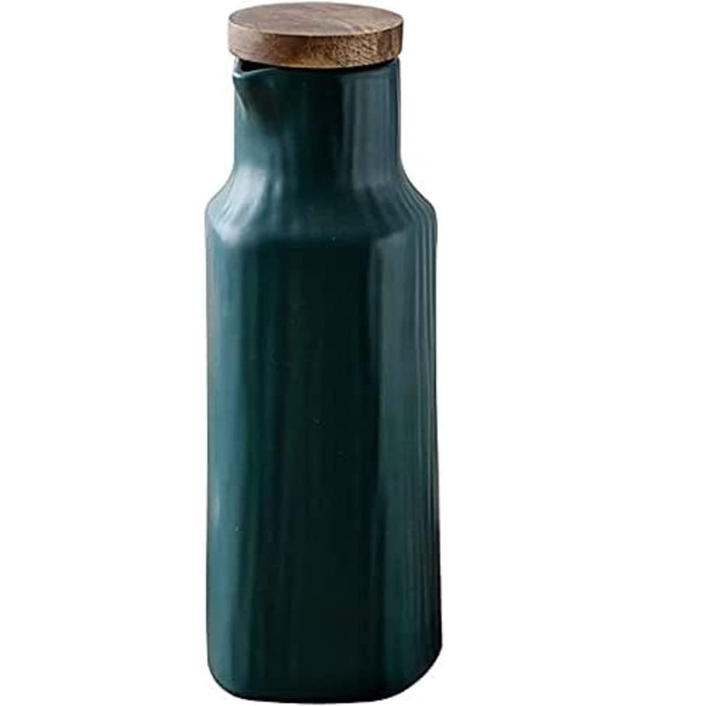 Lot De 2 Bouteilles Huile/vinaigre Céramique 380 Ml – Design Marbre, Couvercle Bois, étanches