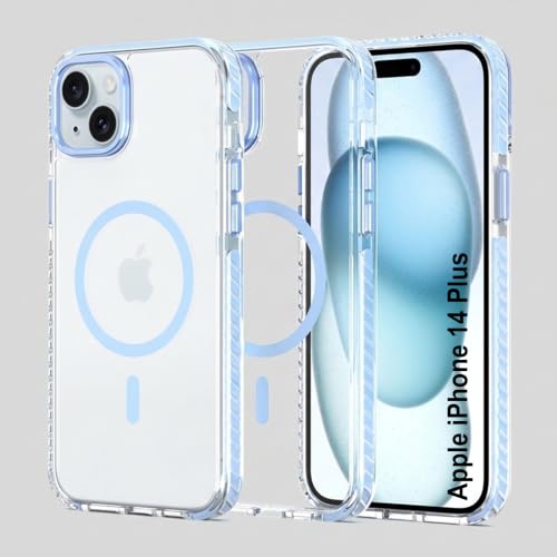 Image of Zapcase Crystal Clear Back case for iPhone 14 Plus | PC Back | TPU Bumper with Inner Rubber Grip | Metal Camera Guard Bezel | Metal Buttons | Scratch Resistant | 2 Layer Edge Protection | Light Blue