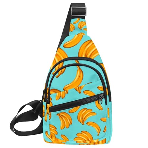 Sac à dos à bandoulière à motif banane multicolore équipé de 6 poches